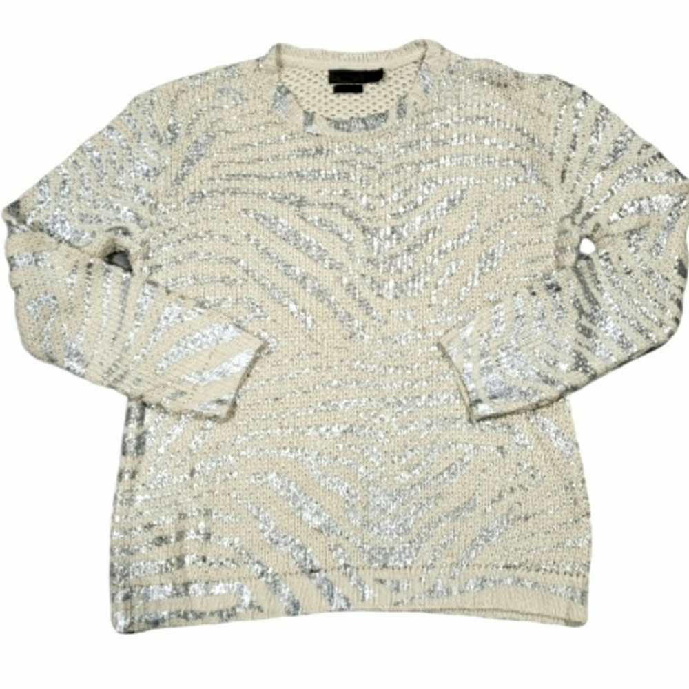 Cortefiel Sweater Silver Metallic   Zebra Print Sweater